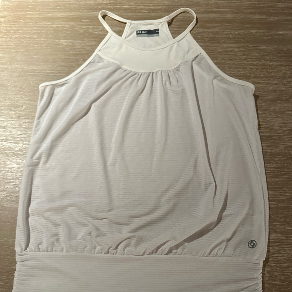 Lija Athletic Tank Top with Banded Hem, relaxed fit, white, strappy, medium